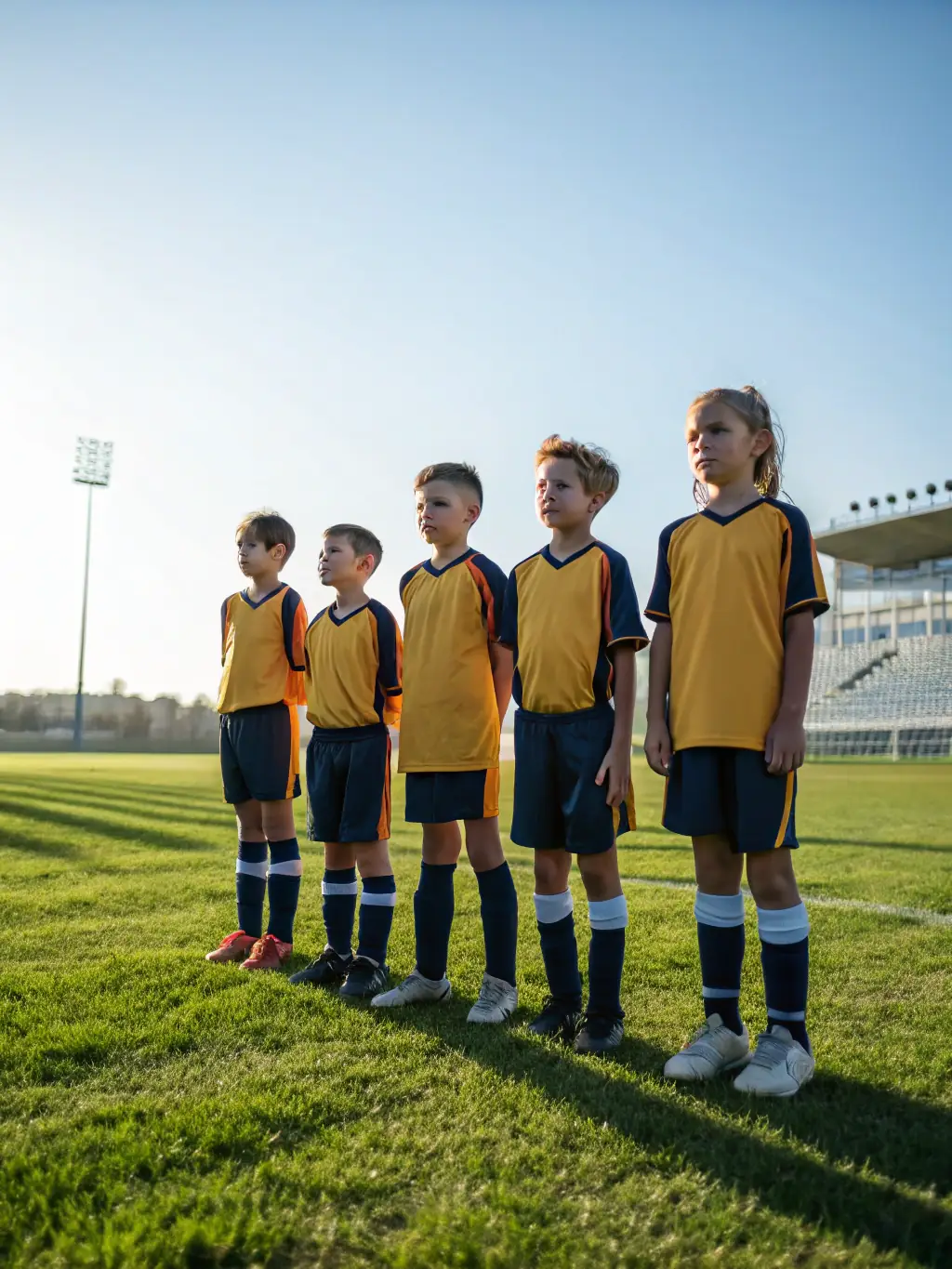 A group of young children, aged 6-8, in AFC Noisetiers jerseys, participating in a basic football drill during a sunny afternoon practice. They are laughing and appear to be enjoying themselves.
